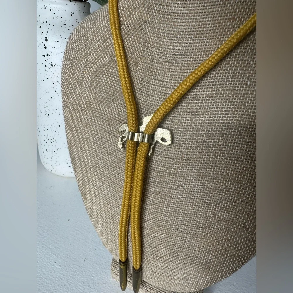 Horse and Bullet Western Cowboy Gold Like Pendant Bolo Necklace - Picture 4 of 4